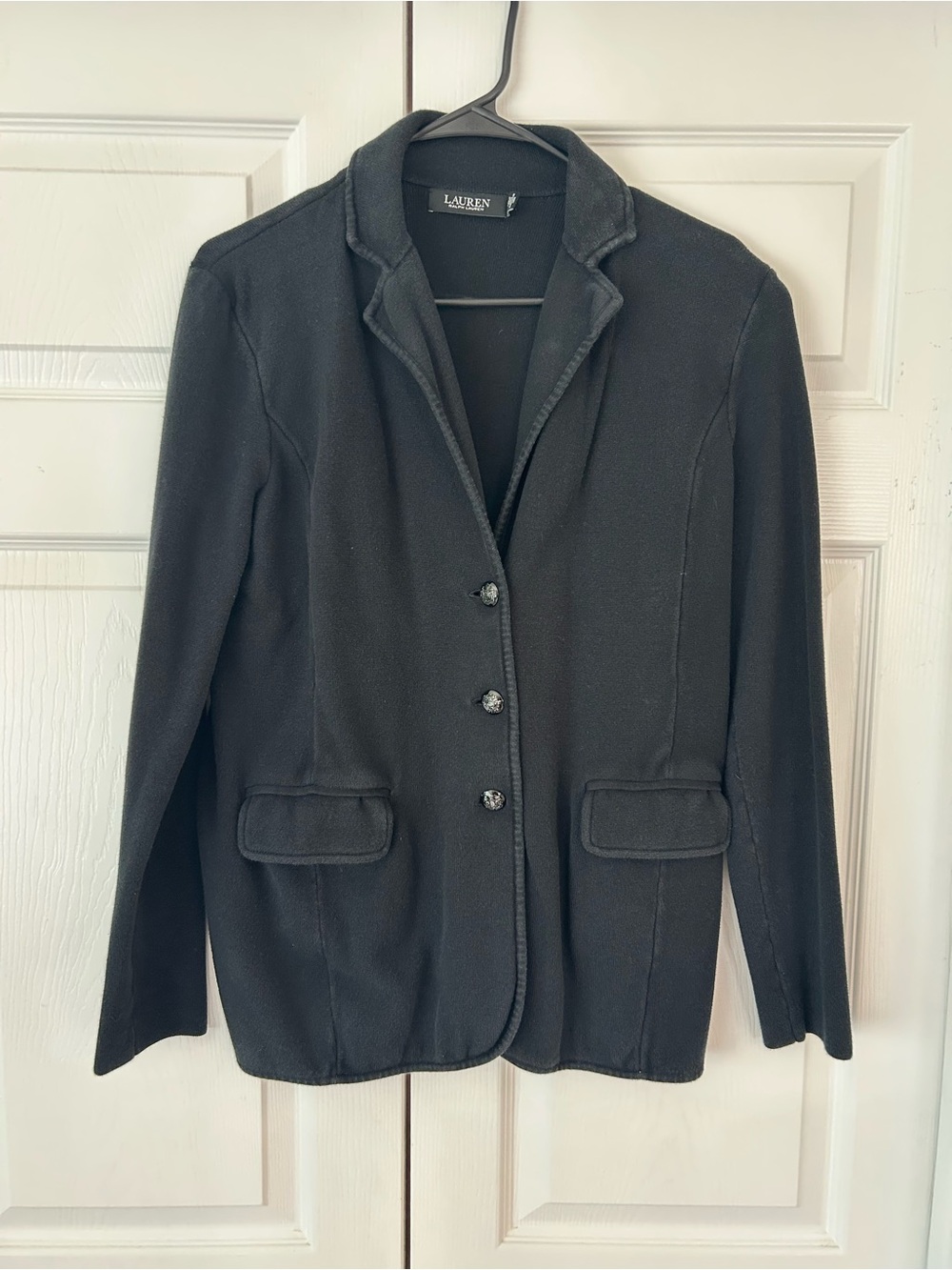 Lauren Ralph Lauren Women’s Black Button Up Logo Accent Cotton Jacket Size M